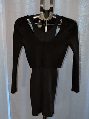 Gauge81 Black Long-Sleeve Bodycon Dress with Crop Overlay